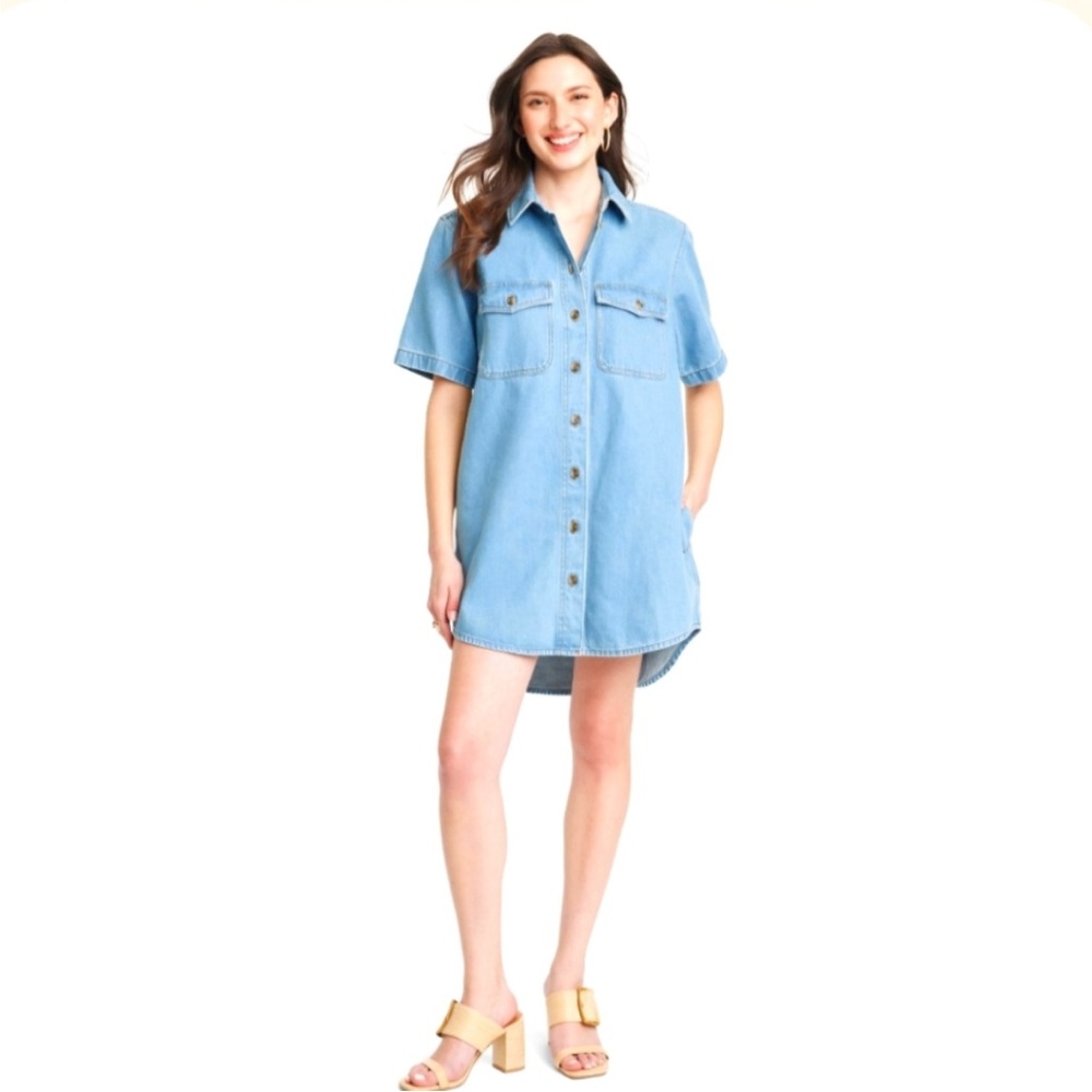 UNIVERSAL THREAD Light Wash Mini Jean Shirtdress Dress